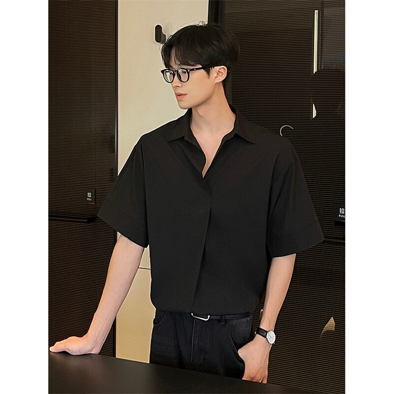 薄款短袖垂感冰丝衬衫5X4042-TP2039 轻熟风宽松套头衬衣男夏图片