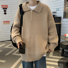 秋冬复古慵懒风POLO领坑条宽松休闲纯色长袖针织衫毛衣MY0167-P50，男装针织衫/毛衣，星座308B-1
