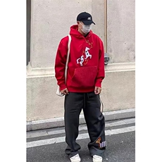 加绒加厚纯棉面料马年衣服红色刺绣连帽卫衣WV1021，男装卫衣，星座1116A（原606A-3）
