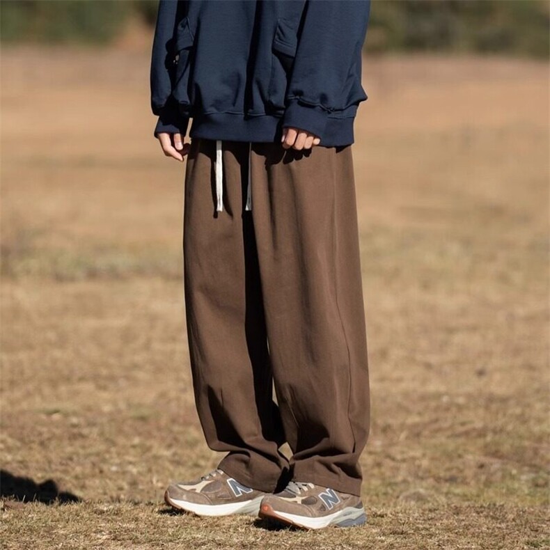 wassuphappy卡其色工装裤子男秋季阔腿裤休闲裤日系慵懒坠感长裤,男装休闲裤,星座218-1（原230）