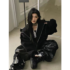 抖音得物高品质26春装美式高街铆钉杜宾犬耳朵开衫卫衣外套W125，女装短外套，电商A486