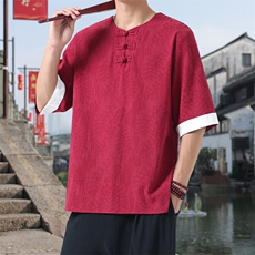 男士衬衫五分袖衬衣中袖印花圆领唐装风XZ1512-2612-P40，男装T恤，星座1512