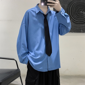 紫色冰丝衬衫男长袖夏季薄款高级感潮牌纯色西装内搭衬衣oversize