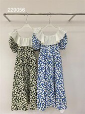 撞色荷叶边连衣裙，女装连衣裙，BLACK