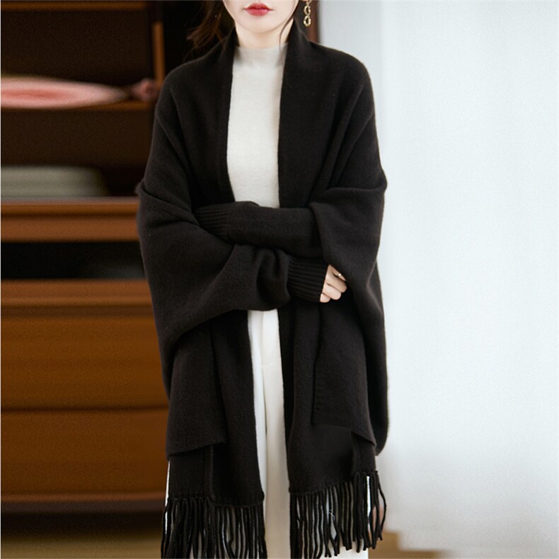 2025秋冬百搭时尚简约长款披肩针织衫，披肩，端硕羊绒