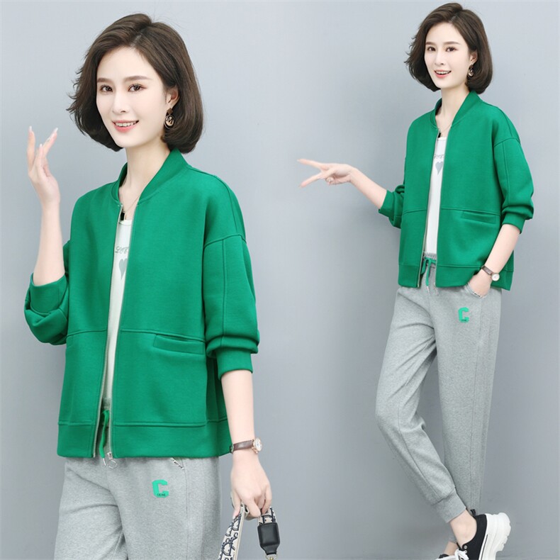 卫衣开衫外套女春秋2023年新款短款中老年妈妈大码休闲薄款棒球服，女装卫衣/绒衫，璐依舞