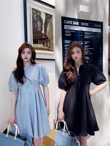 泡泡袖连衣裙,女装连衣裙,LL+