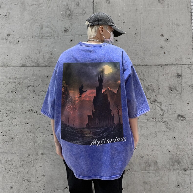 欧美潮牌t恤夏季水洗做旧短袖男款美式高街大码oversize痞帅半袖,男装T恤,星座517A-2