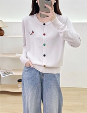 彩色刺绣小马花扣开衫圆领长袖2024年秋季，女装羊毛衫，百纯羊绒