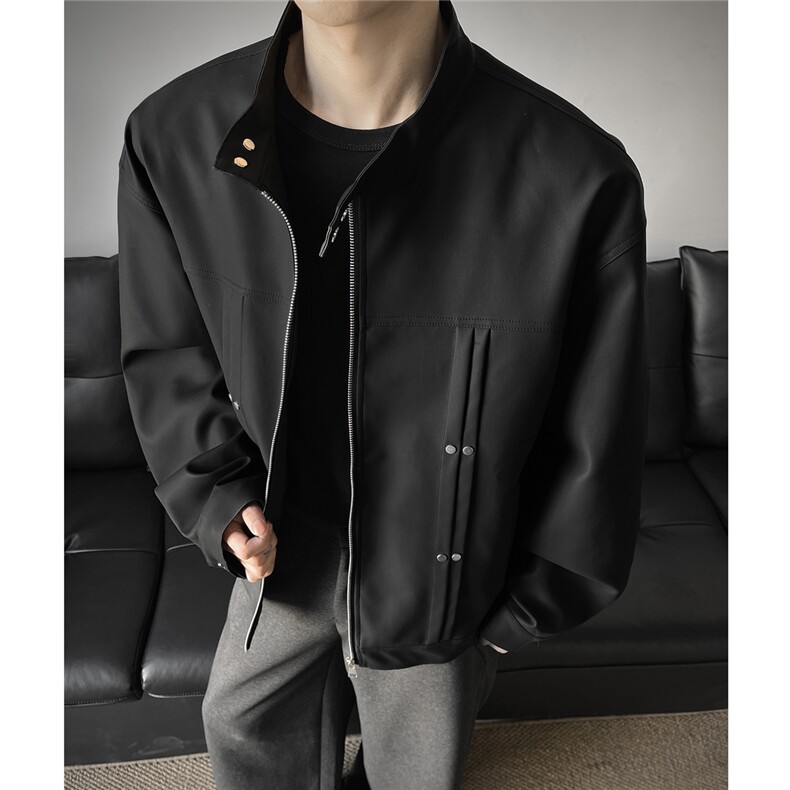 铆钉风琴折街头美式潮牌立领夹克情侣宽松百搭外套W375TP85控148，男装夹克，电商A170