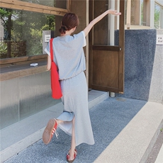 盐甜系穿搭学院风假两件上衣套装女夏新款休闲显瘦半身裙两件套，女装套装/套裙，浙宝217