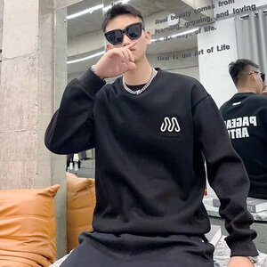 美式潮牌撞色字母圆领加绒卫衣男2025新款情侣运动上衣图片