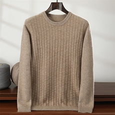 秋冬新款纯色针织圆领套头上衣时尚百搭，男装针织衫/毛衣，隆格羊绒