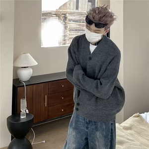 新中式斜门襟针织衫道袍毛衣男秋季慵懒高级感老钱风穿搭开衫外套图片