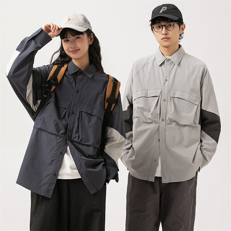 2026春季新款男日系潮牌拼色长袖衬衫宽松外套衬衣CS266-F96,男装衬衫,电商A101（原外27）