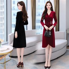 2021冬季新款时尚丝绒连衣裙，女装连衣裙，金典明美