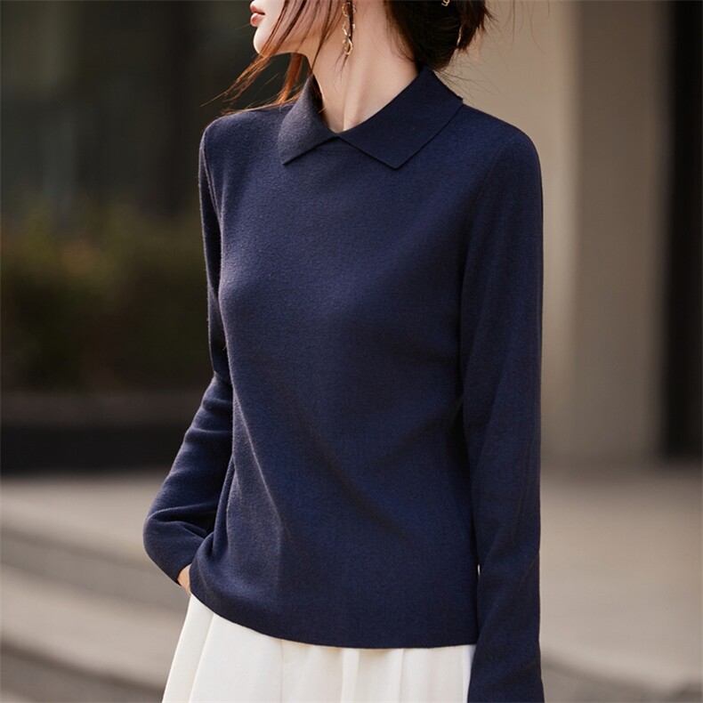 淑女风翻领针织衫女2025新款法式高端灰色长袖内搭毛衣显瘦打底衫,针织衫/毛衣,暖烁特种纱工厂店