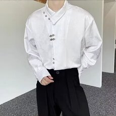 风潮牌衬衫男春秋季新款宽松百搭纯色潮流休闲衬衣高街小众外套，男装衬衫，星座506A