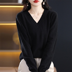 2024秋冬新款羊毛女士V领羊毛衫，女装羊毛衫，润辉羊绒