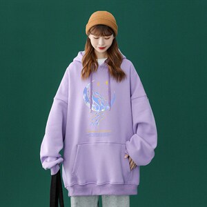 中性 秋季新款潮流圆领印花加绒宽松卫衣 W288  P30控48加绒P40图片