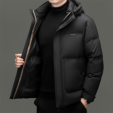 男装面包羽绒服YR8830新品主推90绒子印花拼提花格面料实体品质，男装羽绒服，钱塘207-1