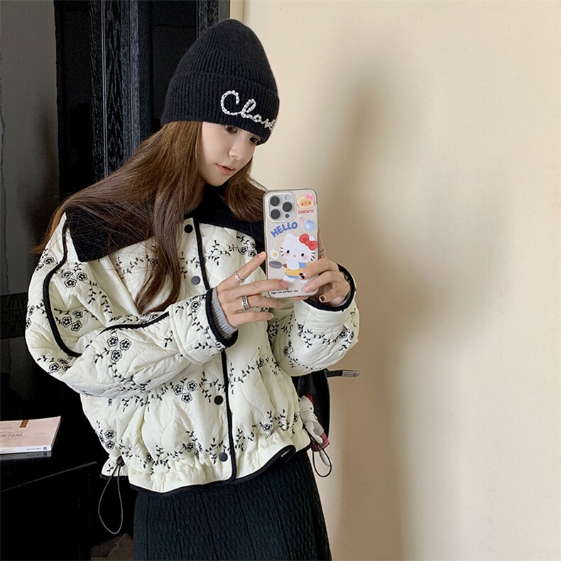 现货撞色毛线娃娃领刺绣轻薄棉服2C159-7683-P165-K248,女装棉衣/棉服,2C159