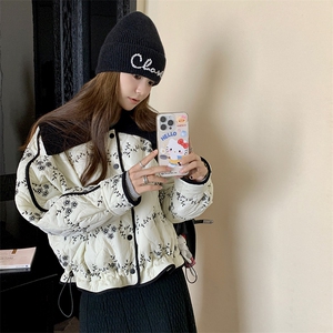 现货 撞色毛线娃娃领刺绣轻薄棉服 2C159-7683-P165-K248图片