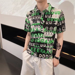 社会风字母修身花衬衫B297-3928-P53控78图片