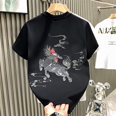 潮风重工刺绣t恤男宽松大码重磅纯棉半袖潮牌潮流短袖男夏，男装T恤，电商B212（原钱塘6029）