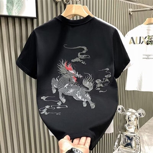 潮风重工刺绣t恤男宽松大码重磅纯棉半袖潮牌潮流短袖男夏图片