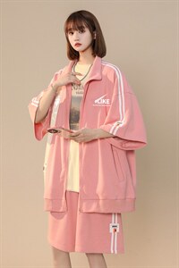 中性 夏季简约印花短袖ins运动风开衫T恤外套套装 TZ653 P85控108图片