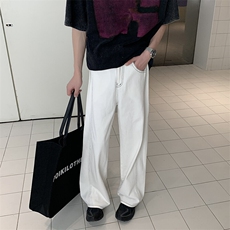 现货100棉保利景白色全棉宽松直筒牛仔裤子男女休闲款565/P49，男装牛仔裤，星座902A