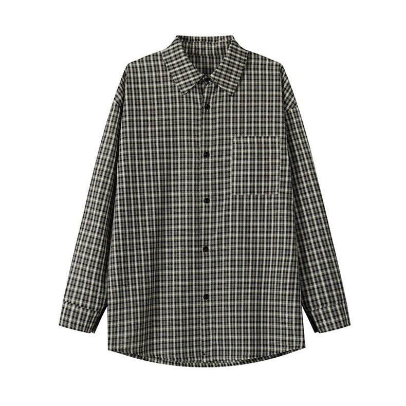特批P32无差价2025春港风格子长袖衬衫男女中性大码翻领衬衣C5452,男装衬衫,电商A001