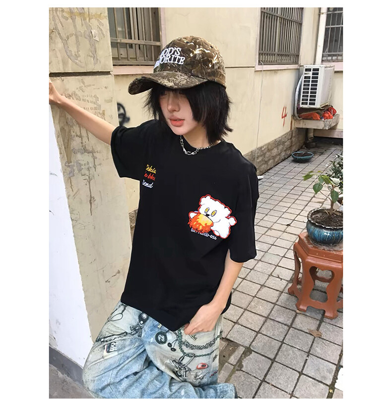 万针全刺绣工艺抖音得物高品质260克重磅纯棉双纱美式高街短袖T恤,男装T恤,电商A486-1