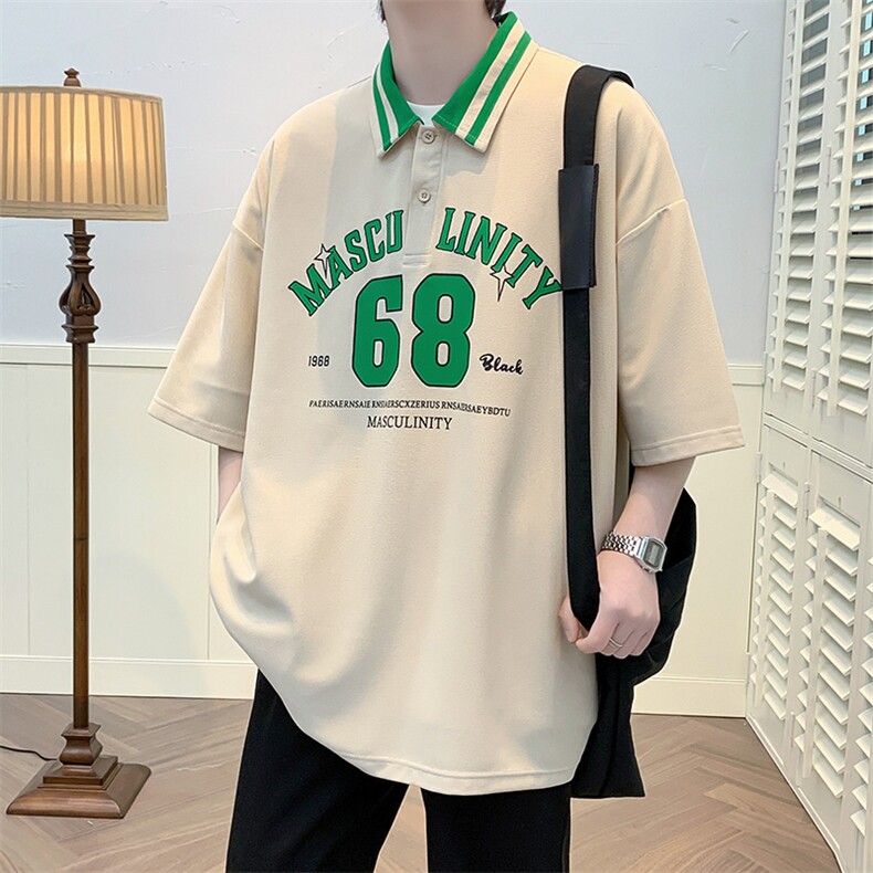 夏装青少年潮休闲宽松翻领Polo衫印花短袖T恤男女630-P35控价58,男装Polo衫,电商A441-1