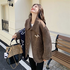 美拉德棕两面穿羊羔毛外套女冬2025年新款小个子加厚皮毛一体上衣，女装棉衣/棉服，2C158
