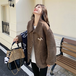 美拉德棕两面穿羊羔毛外套女冬2025年新款小个子加厚皮毛一体上衣图片