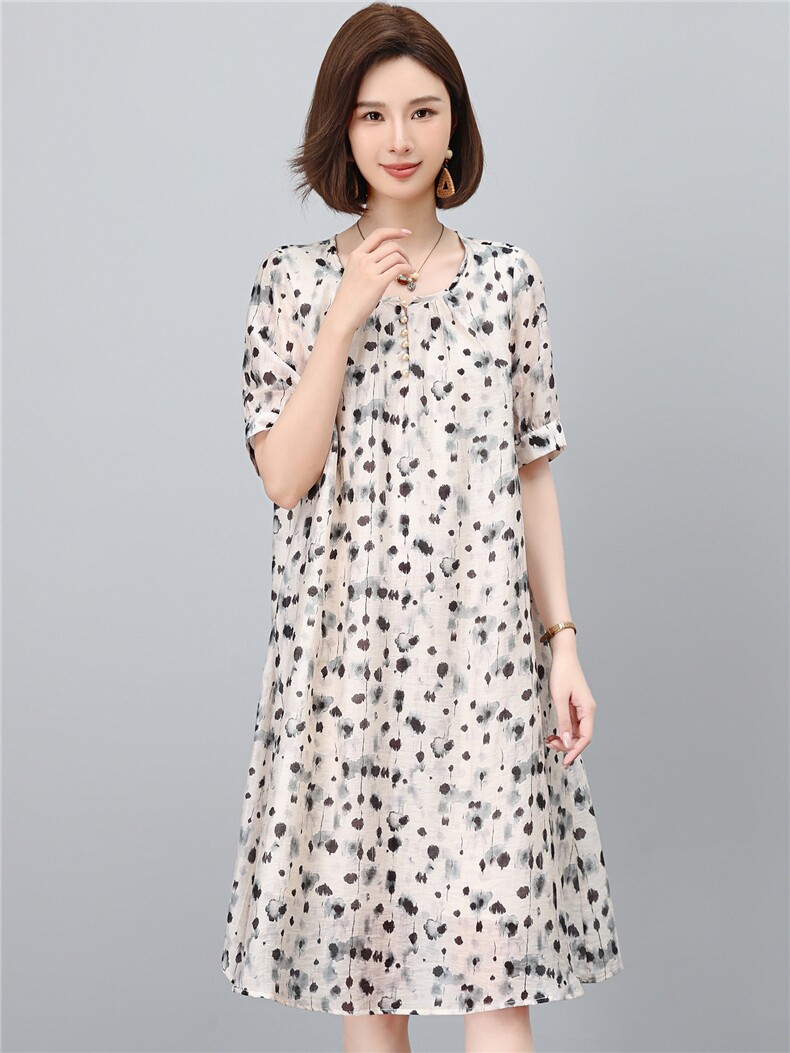 2026时尚中年妈妈休闲直筒莱赛尔天丝连衣裙裙,女装连衣裙,独衣靓