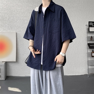 8XL-M泡泡纱盐缩肌理短袖衬衫男夏季冰丝外套防晒衬衣DC28011P36图片
