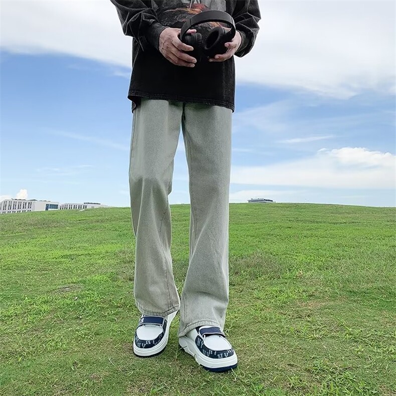 美式高街裤子潮牌拉链开叉黄泥牛仔裤男喇直筒裤GN3208-P45,男装牛仔裤,星座1001-1