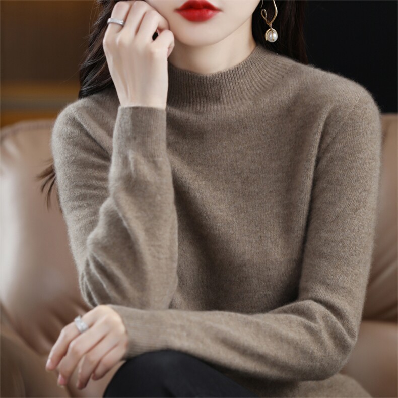 特价清仓加厚羊绒衫女半高领秋冬短款内搭毛衣纯色羊毛针织打底衫,女装羊毛衫,邓利维