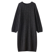 2025秋冬新款桑蚕丝羊绒裙女纯色圆领休闲时尚慵懒针织麻花长裙，女装连衣裙，多娇羊绒