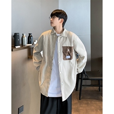 竖条纹衬衫男士韩版潮流口袋拼色个性帅2024秋冬ins外套CY988-P48，男装衬衫，星座412-3