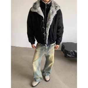 网图 老钱风 狼王座灯芯绒皮假两件座山雕棉服外套 W1905/特P148图片