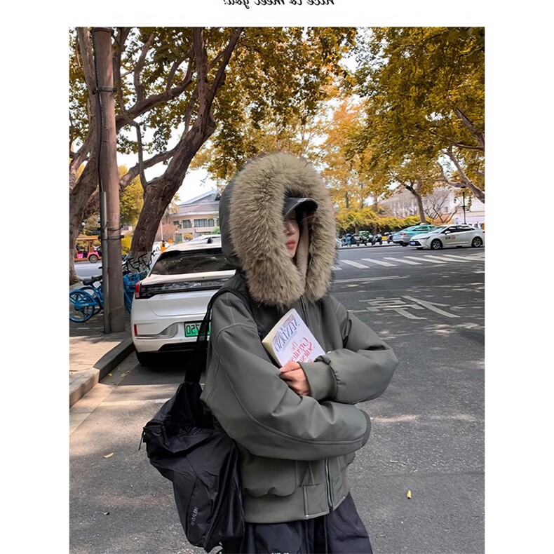 现货重磅boxy短款棉衣座山雕大毛毛领男女棉服水洗工装厚外套,男装棉衣,电商A486-1