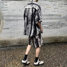 套装男士韩版潮衬衫拼色百搭宽松2024夏季新款ins两件套W5819-P53，男装衬衫，星座412-2