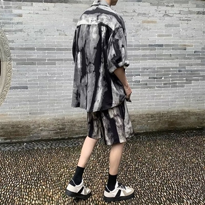 套装男士韩版潮衬衫拼色百搭宽松2024夏季新款ins两件套W5819-P53图片