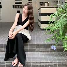 小香风赫本风无袖马甲背心上衣半身裙套装女夏名媛爆款流行两件套，女装套装/套裙，红龙果