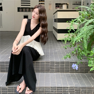 小香风赫本风无袖马甲背心上衣半身裙套装女夏名媛爆款流行两件套图片
