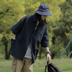wassuphappy日系工装短袖衬衫男夏季款宽松休闲半袖潮流衬衣外套，男装T恤，星座1001-1